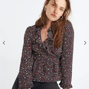Madewell • Silk Ruffle-Hem Wrap Top in Starry Night